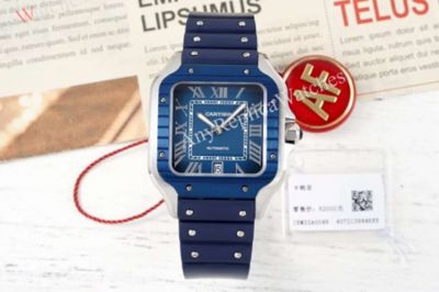  Cartier Santos 9015 Automatic Movement Blue Leather Strap Blue 39.8*47.5mm Watch